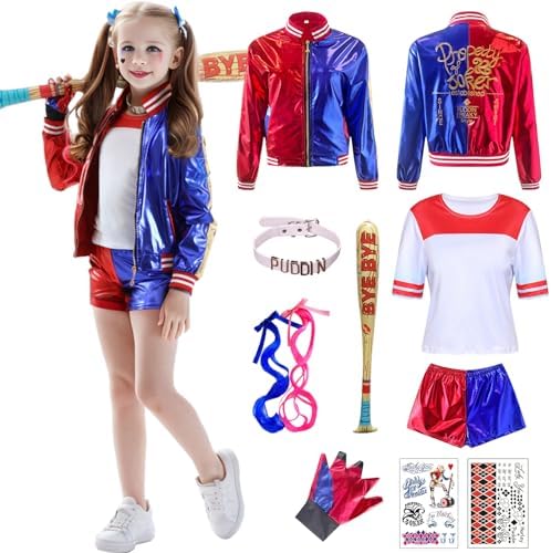 Harley Costume Kids Adult Cosplay Joker Coat Gloves T-Shirt Necklace Wig Inflatable Baseball Halloween Carnaval