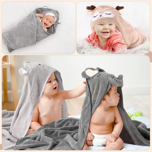 Image of SmoothNovelty 6 Pack Baby Hooded Towels Infants and Toddlers Coral Fleece Baby Bath Towels 31.5 x 31.5 Inch Absorbent Cute Soft Newborn Bath Essentials Gifts for Boys & Girls(Multicolor,Classic)