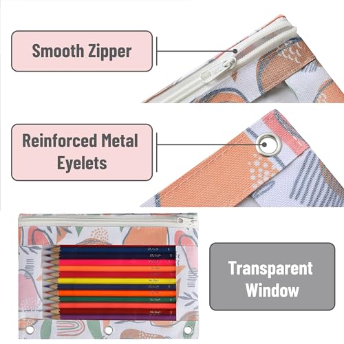 Image of Mr. Pen- Pencil Pouch for 3 Ring Binder, 2 Pack, 10 inchx6.75 inch, Smooth Zipper | Clear Window, Large Capacity Pencil Case with 3 Reinforced Grommets for School, Office, Supplies Storage | Clear Window, Large Capacity Pencil Case with 3 Reinforced Grommets for School, Office, Supplies Storage