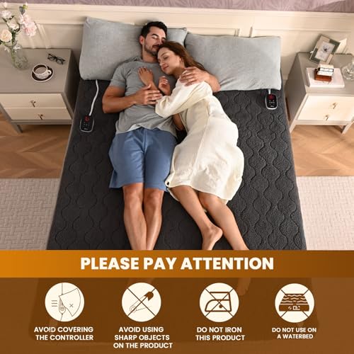 Bearhug Electric Heated Mattress Pads King Size Dual Controllers 78”×80” Sherpa Bed Warmer 21” Deep Pocket 10 Heat Settings 12-Hour Timer Machine Washable Gray by Bearhug - Image 8