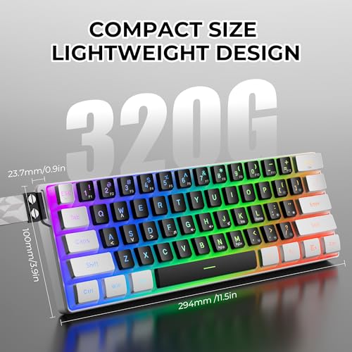 Image of OHY 60% Gaming Keyboard,Wired Backlit Mini Membrane Keyboard, Strong Mechanical Feel for PC /Mac Gamer, Typist, Travel, Easy to Carry on Business Trip(61 Keys)-White