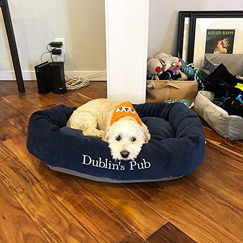 Image of Majestic Pet Personalized Bagel Dog Bed - Machine Washable - Soft Comfortable Sleeping Mat - Durable Supportive Cushion Custom Embroidered - Available Replacement Covers - Small Navy Blue