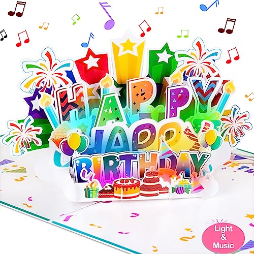 Image of INPHER Large Birthday Card, 3D Pop up Light and Music Happy Birthday Card, Musical Birthday Gift Greeting Card for Men, Women, Kids