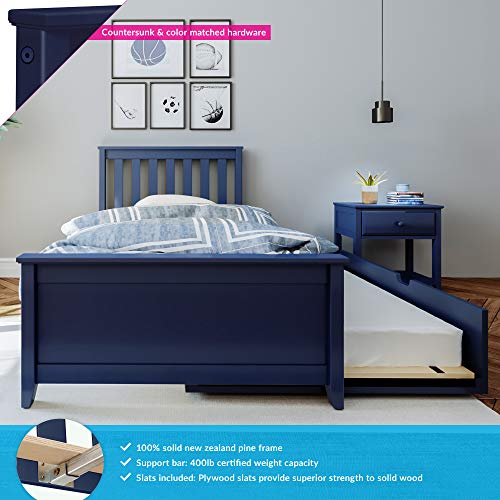 Max & Lily Twin Bed, Wood Bed Frame With Headboard For Kids, Slatted, Blue & Twin Bed, Wood Bed Frame With Headboard For Kids With Trundle, Slatted, Blue #TOP5