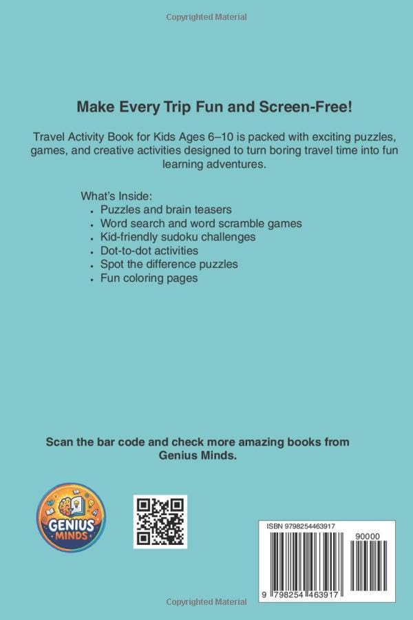 Travel Activity Book for Smart Kids Ages 6–10: travel size activity book with on-the-go Puzzles, Brain Teasers, Word Search, Sudoku, Coloring & ... (On-the-Go Travel Activity Books for Kids) image 3
