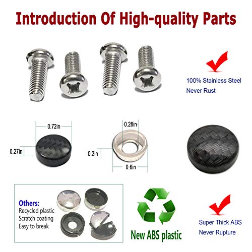 Youoy Carbon Fiber License Plate Frame- Black Aluminum Auto Car Tag Cover, 2 Pack Heavy Duty Holder For Us Front Rear Plate, With Mounting Hardware Kit- Screw Bolt Caps, Rattle Proof Pads #TOP6