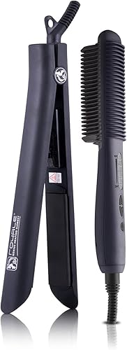 Royal e Platinum Genius - Elemento calefactor de hierro plano de turmalina de cerámica de lujo 2 en 1 alisador y rizador de cabello (dúo - negro)