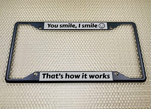 Image of Personalized with Custom Text Design - 4 Hole Black Metal Laser Engraved US Standard Size - Car License Plate Frame with Free caps - Silver /Black Text (Qty: 1 Frame)