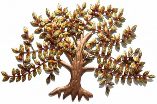 Image of Bharat Art Metal Iron Golden Willow Tree Wall Art | Decorative Metal Wall Sculpture for Home Living Room Bedroom Office Hotels Cafe | Multicolor (30 x 2 x 28 Inch) WD041 (B)