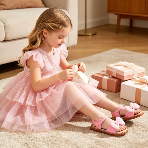 Image of Otter MOMO Girls Open Toe Princess Flat Sandals with Comfort Sole Summer Sandals