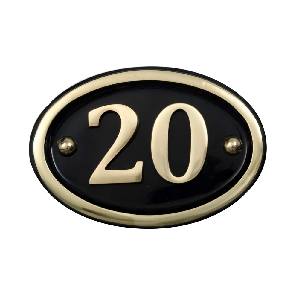 Signs & Numbers Brass Solid House Number Oval Design (No 20)