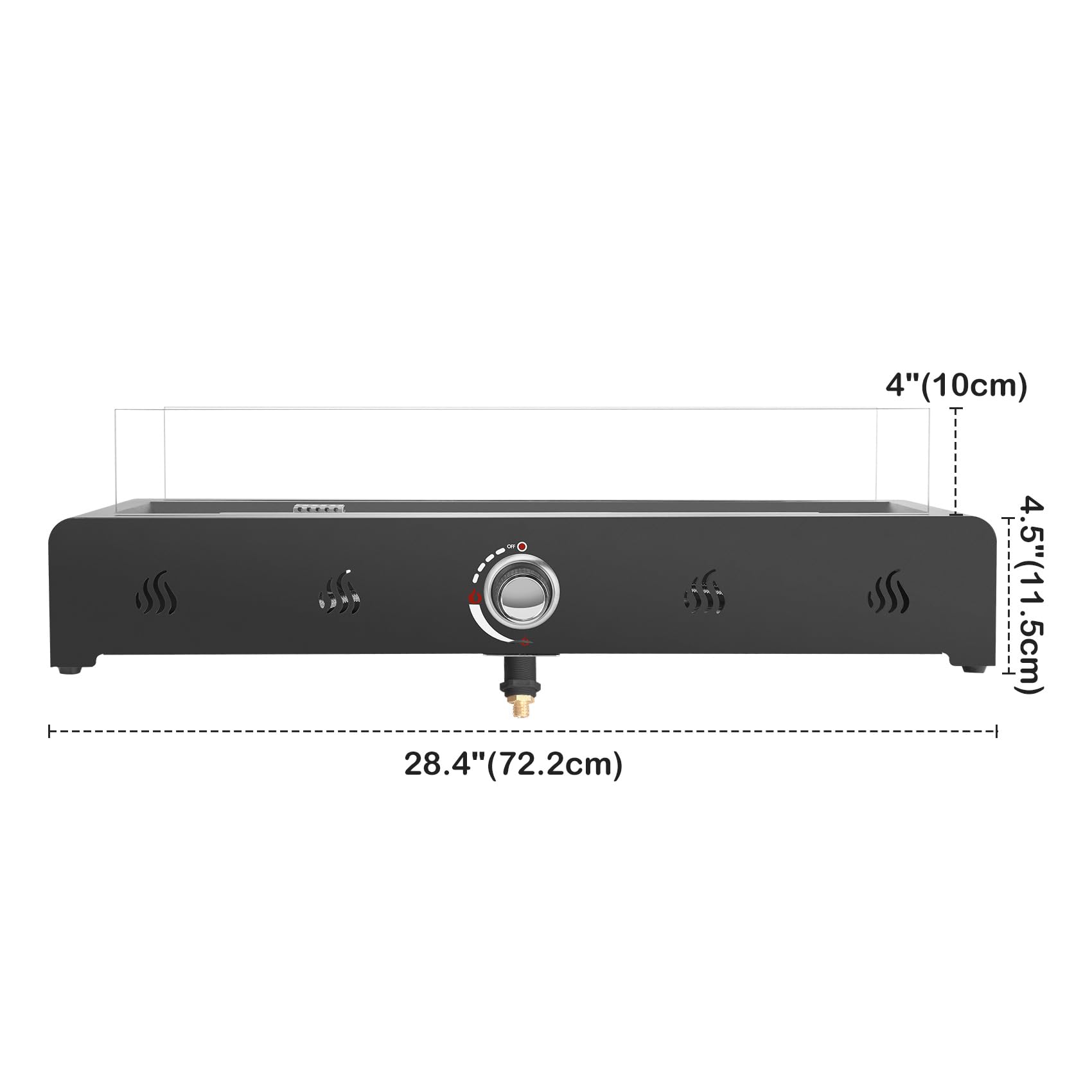 onlyfire 72cm Tisch-Gas-Feuerstelle, 6.5 kW Propan Gas Terrassenfeuer Tischkamin mit Unterer Lufteinlass, Glaswindschutz & Lavastein, Rechteckig Tischfeuerstelle Outdoor für Terrasse Garten