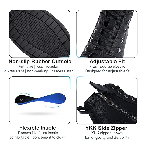 Men's Motorcycle Riding Shoes Street Riding Shoes Breathable Biker Boots Sneakers Powersports Footwear, Black Faux Leather Lace Up Boots with Ankle Support for Men, Anti-Slip Sole, Side Zipper3