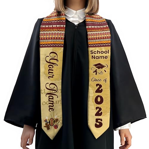 MonkeyVan Custom African American Graduation Stole,Personalized Kente Graduation Sash,Class of 2025 African Graduation Stole A285