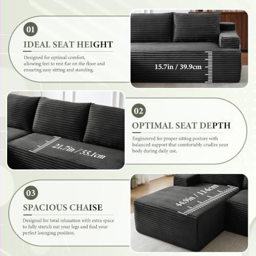 Image of 96 inch Sectional Couches for Living Room Cloud Couch Sofa with L-Shape Upholstered Boneless Couchs Modern Modular Sectional Couch with Chaise (Dark Grey, 96 inch L Shaped with Left Facing Chaise)