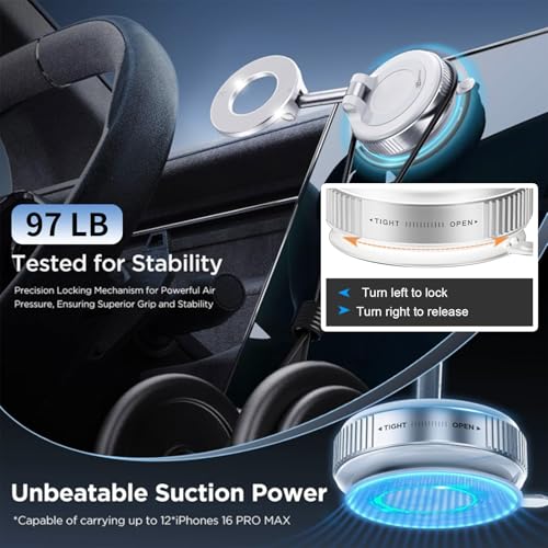 Image of (1 Year Warranty) Magnetic Vacuum Phone Holder, 360 Rotation & Powerful Suction Secure Mount for Car, Gym, Bathroom & Flat Surfaces,Universal Support for All Smartphones- White