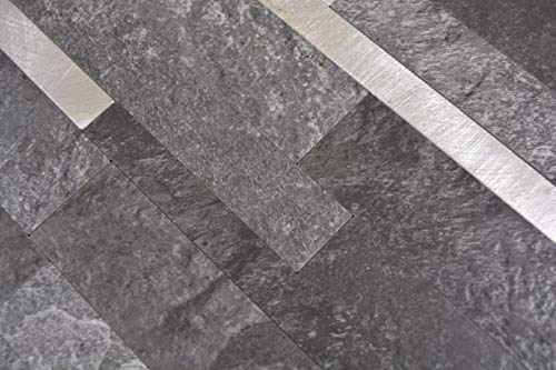 MOS200-32BS_f - Piastrelle a mosaico in vinile, effetto pietra, colore nero