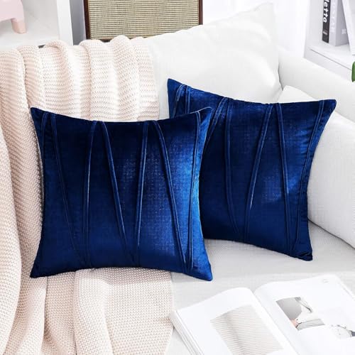 Image of Khooti Velvet Striped Cushion Cover Pack of 1-28 inchX28 inch /71X71 Cm | Navy Blue | Soft Pillow Covers Cushion Case for Sofa Bedroom Living Room Chair Car, Cushion Cover with Zig Zag Pattern