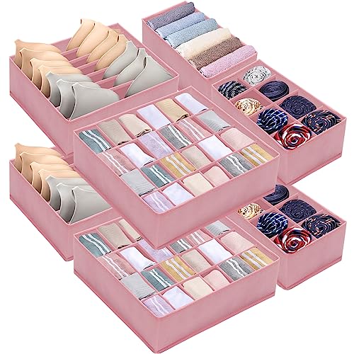Image of najiaxiaowu 8 Packs Underwear Drawer Organizer,Underwear and Bras Drawer Organizers for Clothing with 90 Cells Fabric Foldable Grids Dividers Box for Socks,Underwear, Bras and Ties,Pink