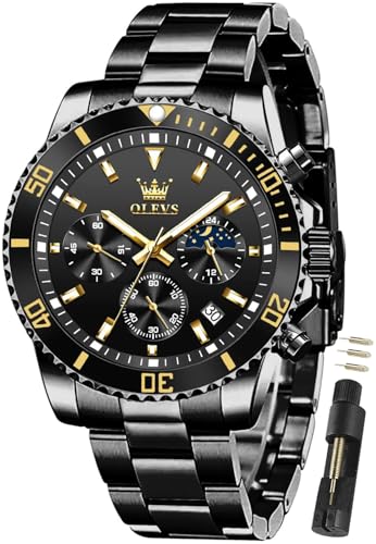 Image of OLEVS Watches for Men Classic with Date Business Dress Luxury Big Face Green /Black /Blue Waterproof Luminous Mens Wristwatch Analog Two Tone Stainless Steel Male Watch