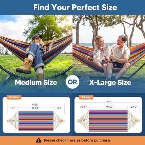 Image of SUNCREAT Outdoor Double Hammock, Portable Tree Colorful Hammock, Colorful Stripes