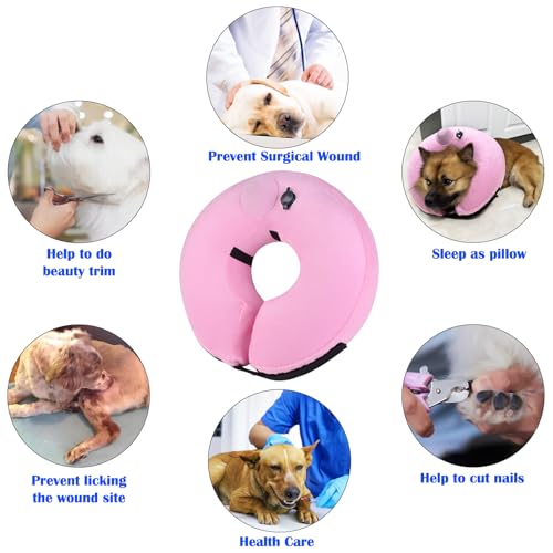 Image of Inflatable Dog Cone Collar for Medium Large Dogs and Cats, Self-Inflating Soft Adjustable Blow up Donut Dog E-Collar for Post-Surgical Recovery