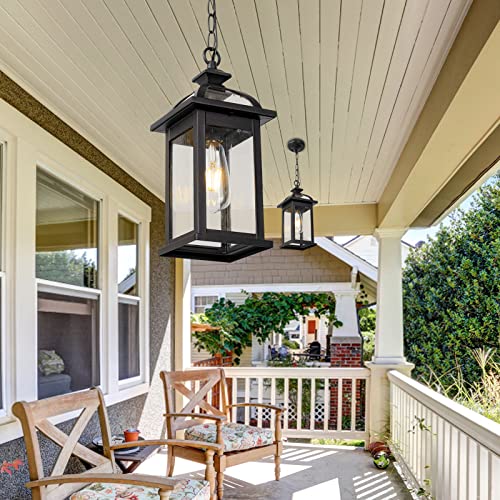 Darkaway Outdoor Pendant Light Fixture Lantern, Hanging Porch Light With Glass Aluminum Outdoor Pendant Lights For Porch, Patio, Entryway (1 Pack, Black) #TOP5