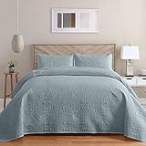 WONGS BEDDING Tagesdecke 240x260cm Blau Bettüberwurf Mikrofaser Gesteppter Bettdecke Große Überwurfdecke Doppelbett Stepp Decke als Schlafzimmer Steppdecke mit 2x50x70cm Kissenbezug