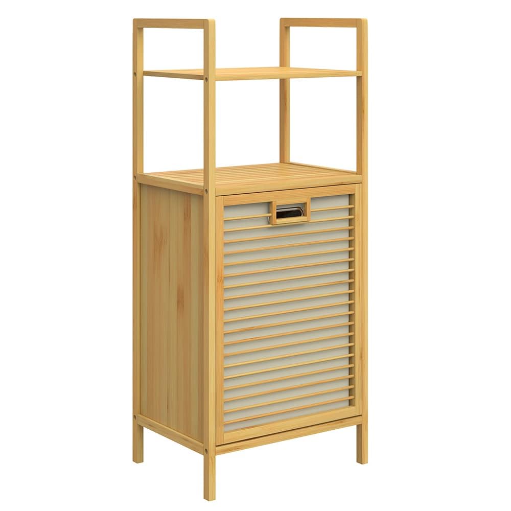 Casaria Mobile da Bagno con Cesta per Biancheria Rimovibile 36L95x40x30cm | Armadietto in Bambù, 2 Ripiani, Cesto Panni, Mobiletto, Portabiancheria, Robusta, Stabile