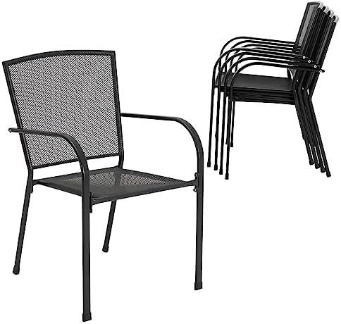 AECOJOY Set of 4 Outdoor Patio Chairs, Stackable Lawn Chairs with Armrests & Breathable Metal Mesh, 4 Pack Bistro Chairs for Outdoor Dining Set