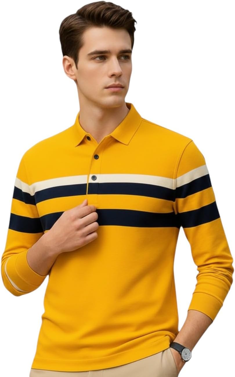 Mens Polo Neck Cotton Blend Full Sleeve T-Shirt