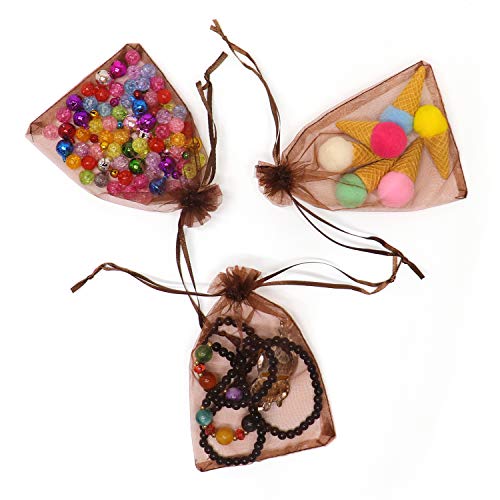 Image of Bezall 50pcs Drawstring Organza Jewelry Candy Pouch Christmas Wedding Party Favor Gift Bags (4x6, Brown)
