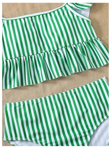 Floerns Girl's 2 Piece Swimsuits Striped Ruffle Hem High Waisted Bathing Suit3