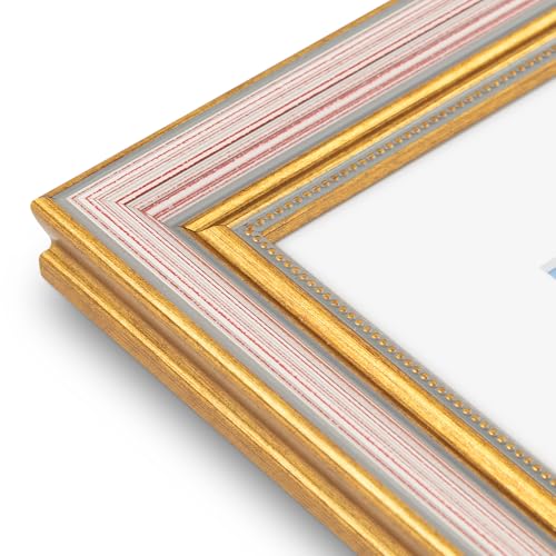 Image of Golden State Art,11x14 Ornate Picture Frame Holds 8x10 Photo,Purple Gold | Includes real glass front,white mat,build-in hangers and buttons.Displays 8x10 photo on wall