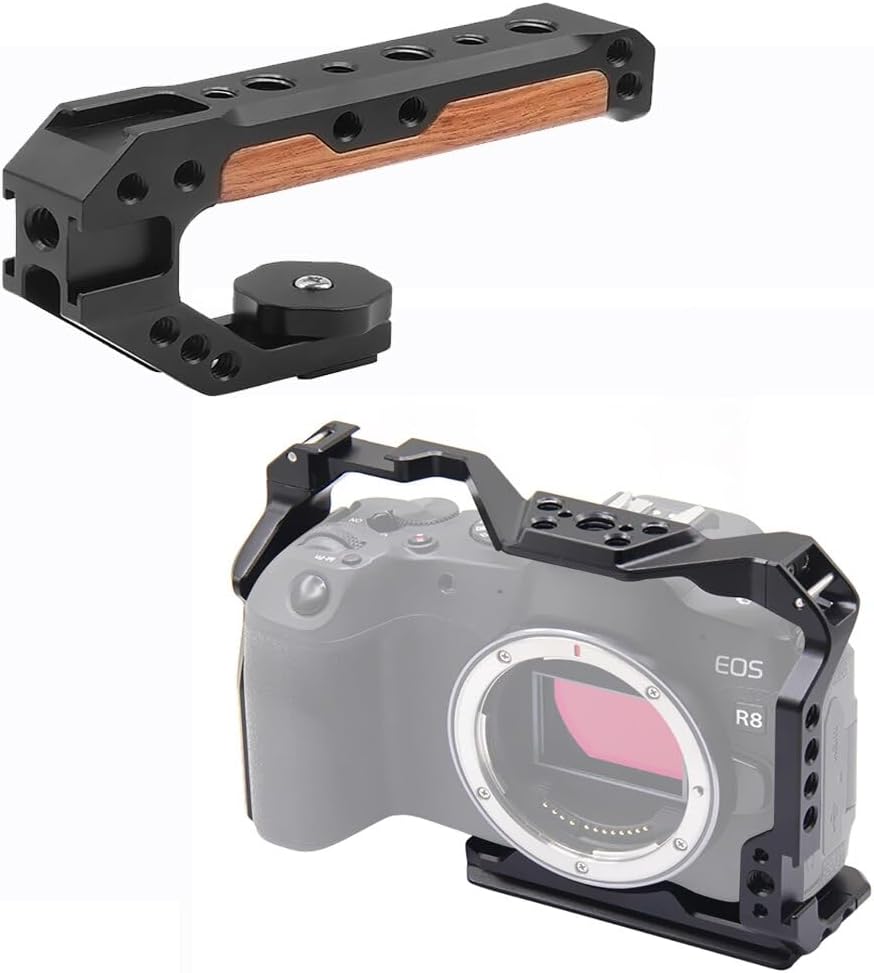 Camera Cage Rig Kit Top Handle Grip Cold Shoe Mount Compatible with Canon EOS R8 ARRI Housing SLR Video Protective Case (Only Cage)
