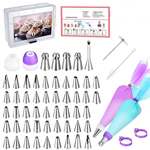 Spritztüllen Set Silikon Spritzbeutel 90 PCS mit Professionelle Edelstahl Russische Düse Paspelspitzen Einweg Piping Bags Cupcake Sahnespritze Backset für Backen Cake Liefert und Plätzchen Dekoration Cover