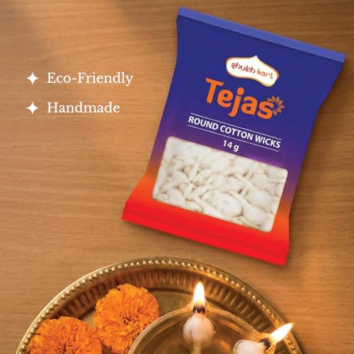 Image of Shubhkart Tejas Round Cotton Wicks Pack of 8 | 600 White Phool Batti | Handmade Diya Cotton Wicks for Puja Aarti Jyot | GOL Batti for Mandir, Temple & Festivals | Diwali Decoration Essentials