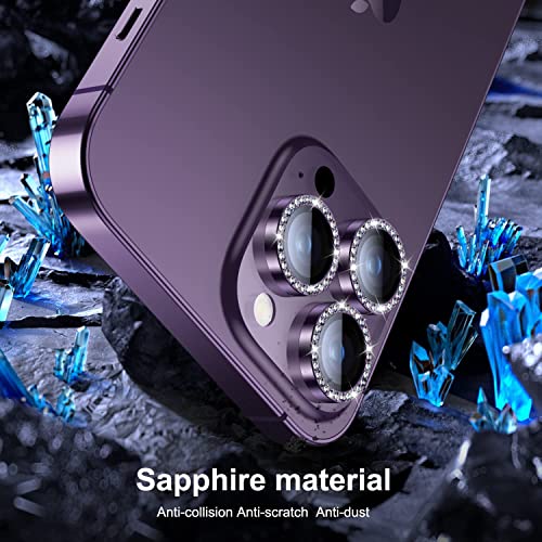 Image of Blling Diamond for iPhone 14 Pro /iPhone 14 Pro Max Camera Lens Protector Tempered Glass Alloy Metal individual Rings 9H Lens Ring Cover Case Friendly (3 Pack, Purple Diamond)