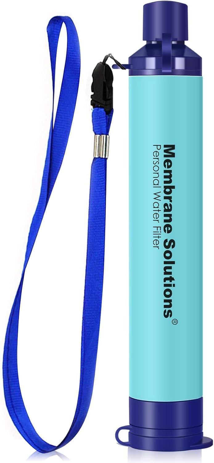 Membrane Solutions Water Filter Straw, 0.1 Micron Personal Water Filter Survival Portable Gear, NSF/ANSI 42&372&401 certificated, for Camping, Hiking, Travel, Emergency Preparedness, Blue, 1 Pack