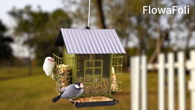 FlowaFoli Bird Feeders for Outdoors Hanging, Metal Bird Feeder with Double Suet Cage Cake, Large Capacity, Birdfeeders Sturdy & Weatherproof, Easy to Clean & Refill, Great for Attracting Wild Birds