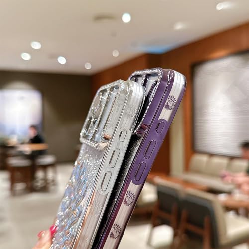 Image of mobistyle Designed for iPhone 17 Pro,3D Diamond Luxury Electroplate Glitter Peacock Tail Bling Design Camera Protection Shockproof Phone Back Cover Case for (Purple, iPhone 17 Pro)