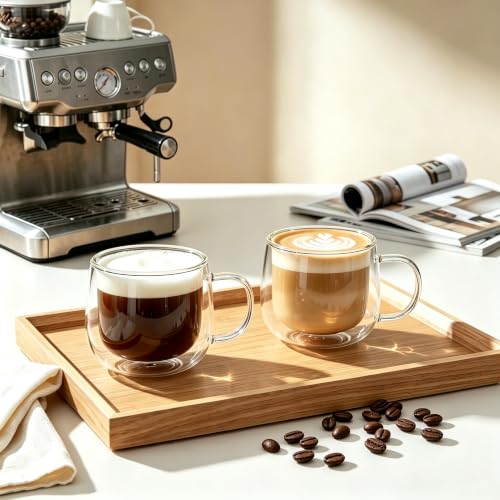 CNGLASS 8.5oz Double Walled Glass Coffee Mugs with Handle,Clear Espresso Cups for Latte,Cappuccino,Tea Bag,Set of 4 - image 6