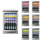 Chillforce 20 Inch Built-In Beverage Refrigerator, Front Venting Under Counter or Freestanding, 7-Color LED Fridge,120 Can Soda Beer Cooler with Stainless Steel Frame & Glass Door