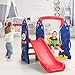 Costzon Toddler Swing and Slide Set, 3-in-1 Large Climber Slide Playset w/Basketball Hoop, Long Slide, Stairs, Thickened Panel, Playground Swing Set for Indoor Outdoor Backyard 3-10 Gifts Presents