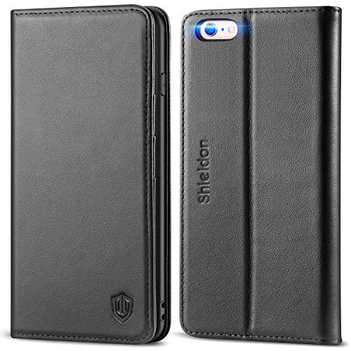 SHIELDON iPhone 6 Plus Case Genuine Leather Case Kickstand, Credit Card Slots, Magnetic