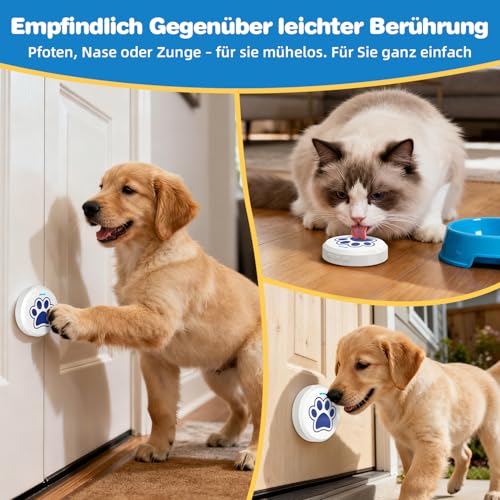 ChunHee Katzenklingel/Hundeklingel Buzzer Hund Haustier Türglocken Sensor Berührt Wasserdicht Türklingel Steckdose Empfänger 28 Klingeltöne und 5 Stufen Einstellbare Lautstärke