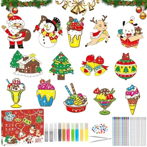 Pittura a colla di cristallo di Natale, DIY Window Paint Art, Set di pittura di cristallo fai da te di Natale, Ciondolo di cristallo fai da te di Natale, per la decorazione di Natale (gelato)