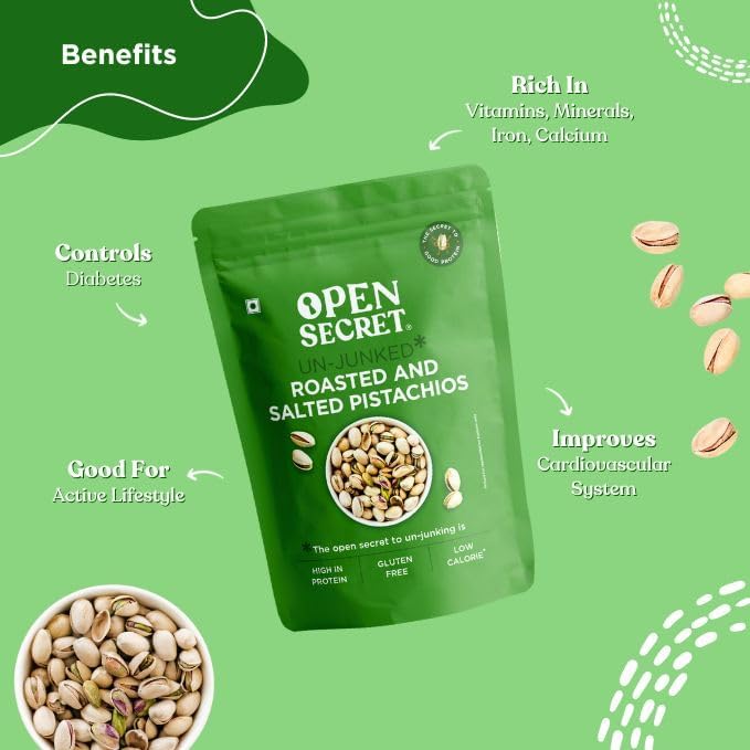 Image of Open Secret Premium Pista | 450g | Pistachio, Healthy Snacks, Pistachios, Dry Fruits, Roasted and Salted Pistachios, Low Calorie Nuts, High in Protein, Gluten Free, Shelled Nuts (Pack of 3)