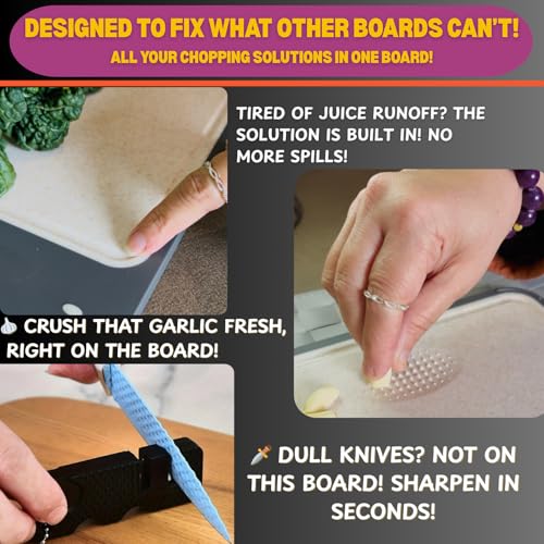 Tabla de Cortar de Acero Inoxidable y Polipropileno con Ranura para Jugos y Afilador de Cuchillos, Doble Cara, Antideslizante, 35 x 24 cm miniatura 5