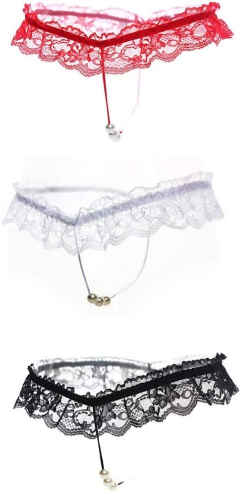 3-pack Women's Lingerie Thongs Panties Lace Briefs Sexy G Strings Pearls Underwear, multi - One Size